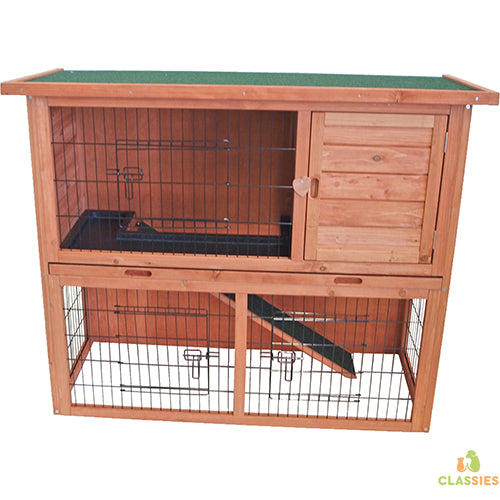 Boon konijnenhok bouwpakket met ren en plastic lade, bruin 111 x 45 x 92 cm