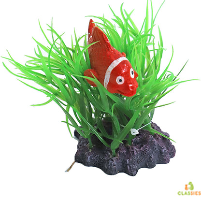 Boon Aqua Deco Ornament - Kunstplant met Clownsvis 10 cm