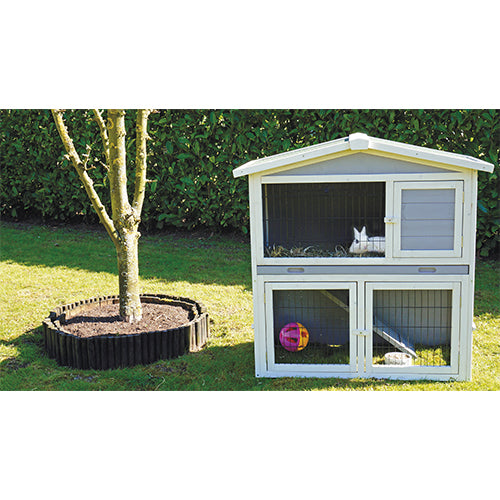 Kit de construction clapier Boon avec tiroir et enclos gris/blanc, 101x56x100 cm.
