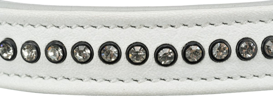 Trixie Halsband Hond Active Comfort Met Strass Steentjes Leer Wit 20 - 24 cm - 12 mm