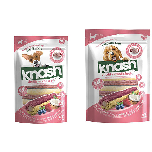Knash Woofa Loofa Vitality met bosbes en rode biet – zak van 7 stuks - S of M