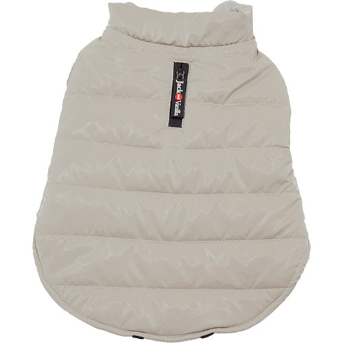 Jack and Vanilla Hondenjas Puffer Beige – Warm, Wasbaar &amp; Met Rits voor Tuigje - Verkrijgbaar in 6 maten