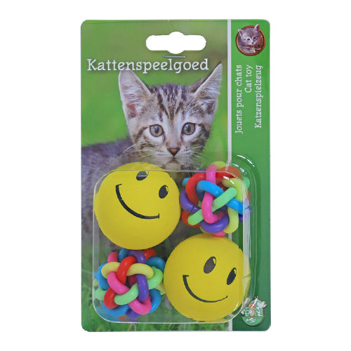 Boony - Kattenspeelgoed - 2x smiley met 2x knoopbal