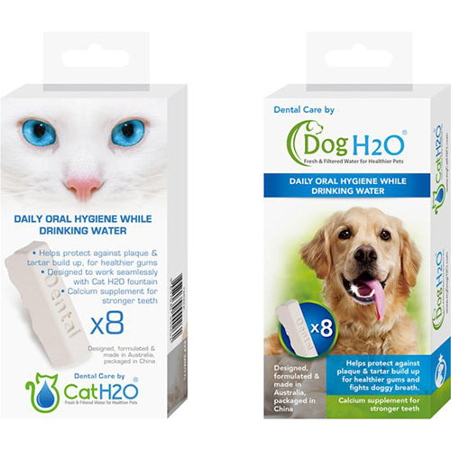 Cat H2O en Dog H2O dental care tabletten voor waterbak, pak a 8 stuks.