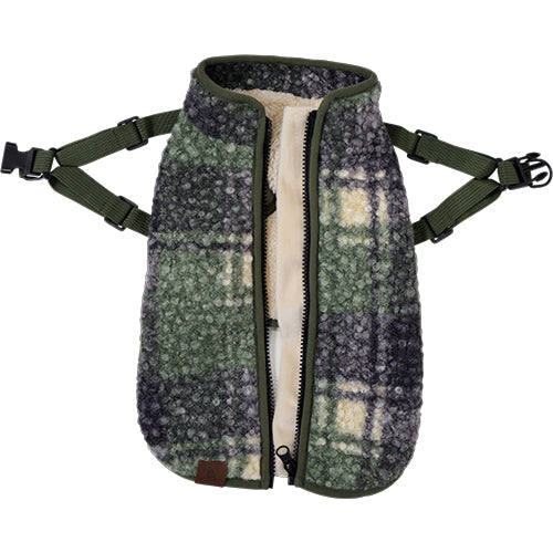 Jack and Vanilla Dogwalk Jacket Tartan - Hondenjas met Verstelbaar Harnas - Groen of Bruin - Verkrijgbaar in 7 maten