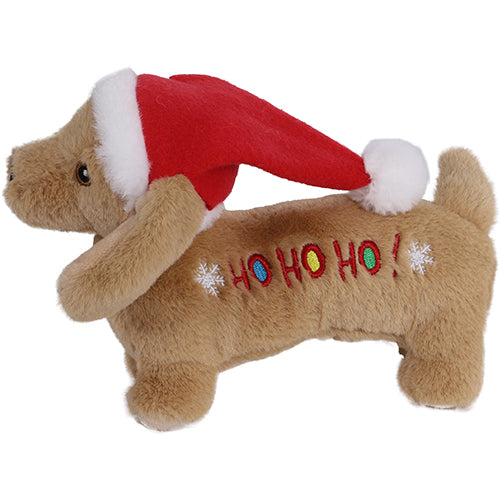 Boon hond speelgoed kerstspeelgoed hond+hohoho+piep bruin 19cm
