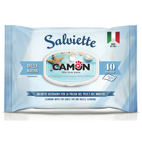 Camon Reinigungstücher für Tiere 30 x 20 cm Meeresbriseduft 40 Stück für unterwegs