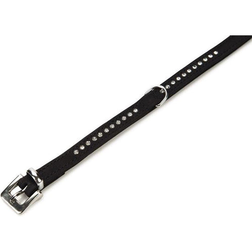 Beeztees Buffalo Leren Halsband met Strass steentjes - Zwart - Nekomtrek: 30-36 cm