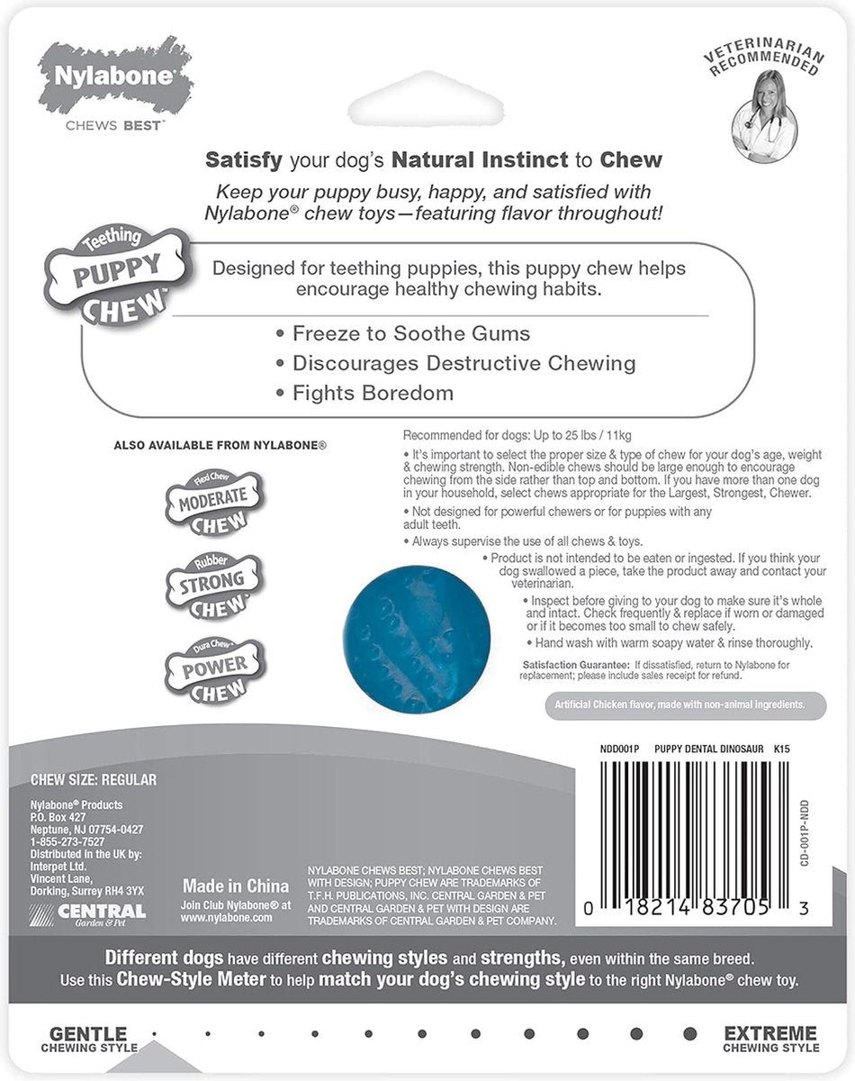 Nylabone Flexi für Hunde, Welpen, Dental Dinosaurier Huhn bis 11 kg