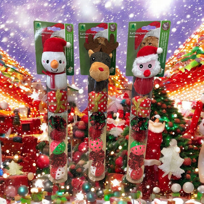 Kerstspeeltjes Voor Katten – Kerstkoker met Pluche &amp; Balletjes - per 1 stuk