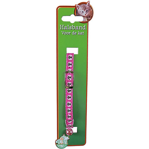 Boon kattenhalsband nylon vissengraat print roze roze