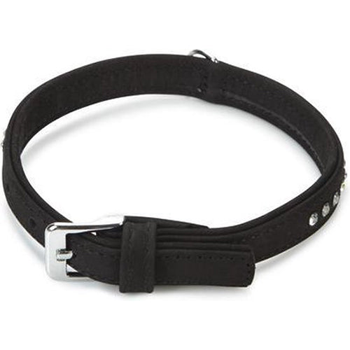 Beeztees Buffalo Leren Halsband met Strass steentjes - Zwart - Nekomtrek: 30-36 cm