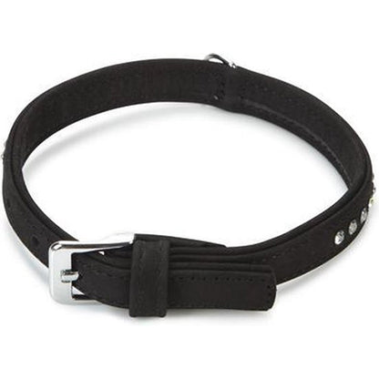 Beeztees Buffalo Leren Halsband met Strass steentjes - Zwart - Nekomtrek: 30-36 cm