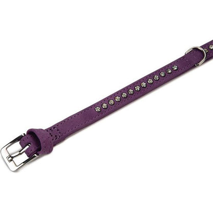 Beeztees Buffalo Leren Halsband met Strass - Paars - 35 cm x 17 mm