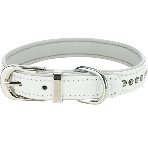 Trixie Halsband Hond Active Comfort Met Strass Steentjes Leer Wit 20 - 24 cm - 12 mm