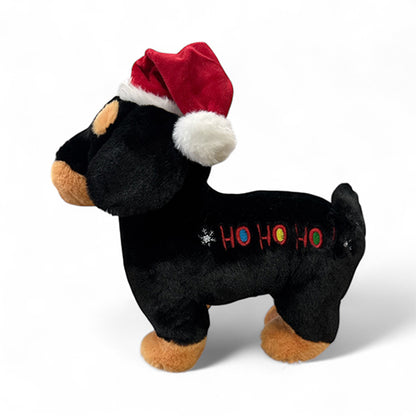 Kerstknuffel - hond - Hohoho - Zwart/wit of bruin met piep - 30 cm