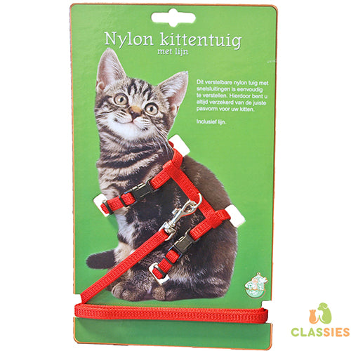 Boony kittentuig nylon met lijn rood of zwart