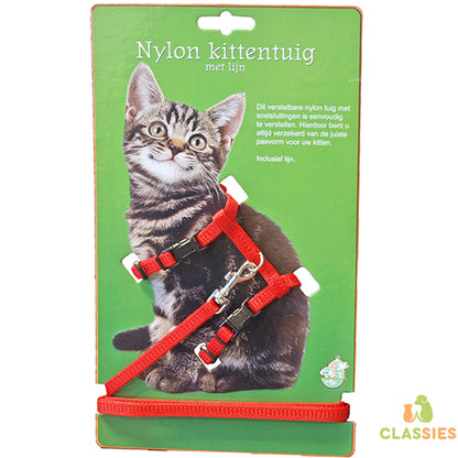 Boony kittentuig nylon met lijn rood of zwart
