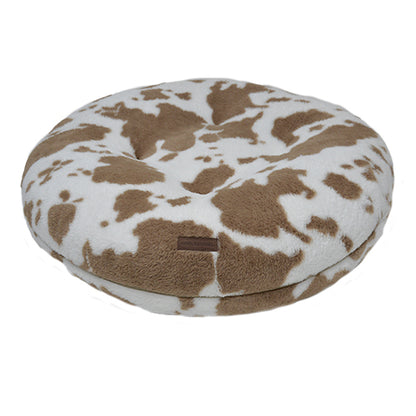 Animal Boulevard Donut Dierenmand COW PLUSH Puff Kussen – Extra Zacht &amp; Wasbaar – Wit-Bruin - Verkrijgbaar in 3 maten