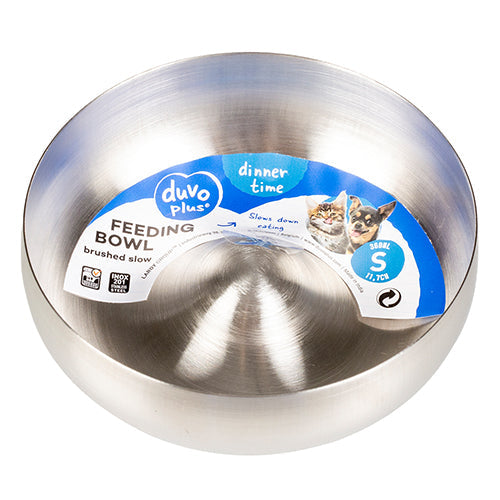 Duvo Brushed Slow - RVS Slow Feeder Voerbak met Bolle bodem - Ø21,4cm - 1640 ml Classies
