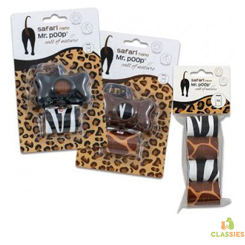 Porte-sac à crottes Mr Poop motif safari + 2 rouleaux