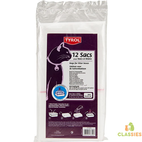 TYROL - kattenbakzakken XL 12 stuks met toebinder - 55 x 39 cm