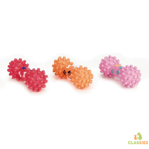 Beeztees Vinyl - mini haltère avec balles à pointes 8 cm