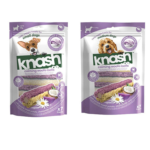 Knash woofa loofa calming - paarse zoete aardappel - kamille - zak a 7 stuks - S of M