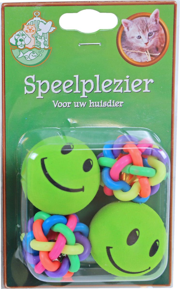 Boony - Kattenspeelgoed - 2x smiley met 2x knoopbal
