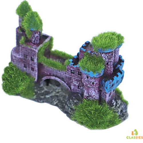 Boon Aqua Deco Ornement Château Double avec Pont et Mousse - 11×5x7 cm