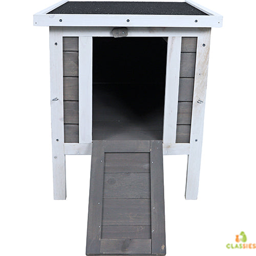 Nachtunterkunft für Nagetiere oder Hühner - Bausatz - Farbe: grau/weiß - Maße: 42x52x48 cm